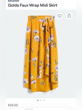 Kaileigh yellow floral faux wrap midi skirt